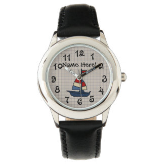 Personalized Nautical Sailboat Blue/Tan Boy's Watch