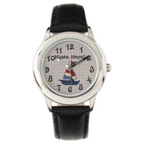 Personalized Nautical Sailboat BlueTan Boys Watch