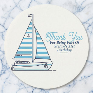Personalized Nautical Sailboat Cabana Stripe Classic Round Sticker
