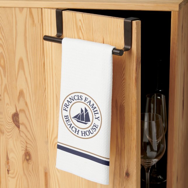 Personalized Nautical Sailboat Logo Kitchen Towel (Thirds Fold)