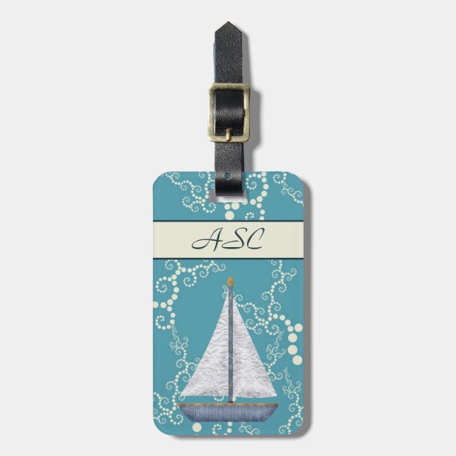 Personalized Nautical Sailboat Luggage Tag (Front Vertical)