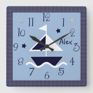 Personalized Nautical Sailboat & Stars Cute Clock