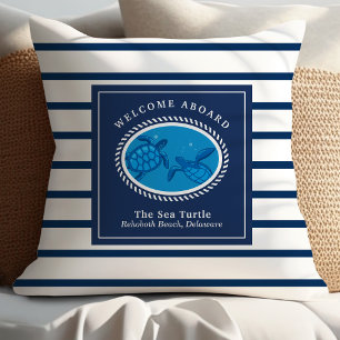 Personalized Nautical Sea Turtle Boat Name Throw Pillow