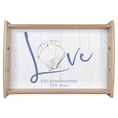 Personalized Nautical Seashell Love Typography Serving Tray