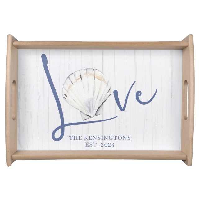 Personalized Nautical Seashell Love Typography Serving Tray (Front)