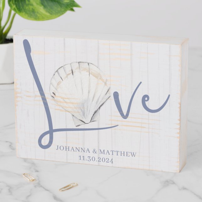 Personalized Nautical Seashell Love Typography Wooden Box Sign (In Situ Horizontal)