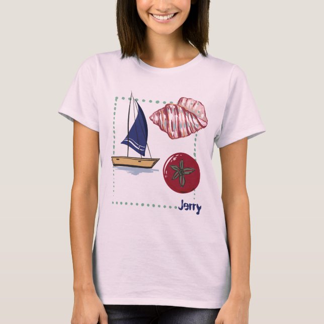 Personalized Nautical Seashell & Tomato T-Shirt (Front)