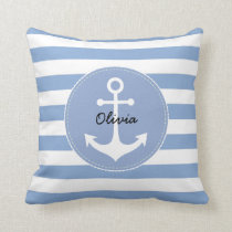 personalized nautical serenity blue and white throw pillow
