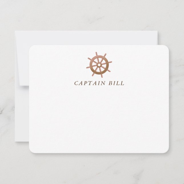 Personalized Nautical Ship Wheel Helm Note Card (Front)
