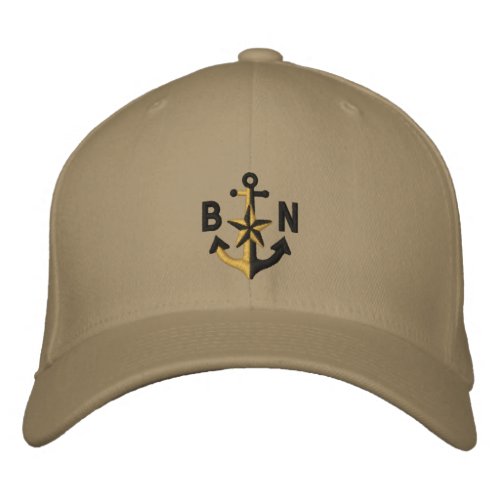 Personalized Nautical Star Black Anchor Monogram Embroidered Baseball Hat