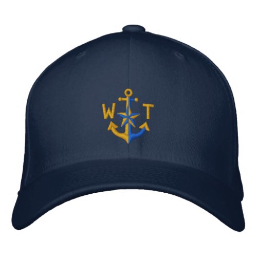 Personalized Nautical Star Golden Anchor Monogram Embroidered Baseball Cap