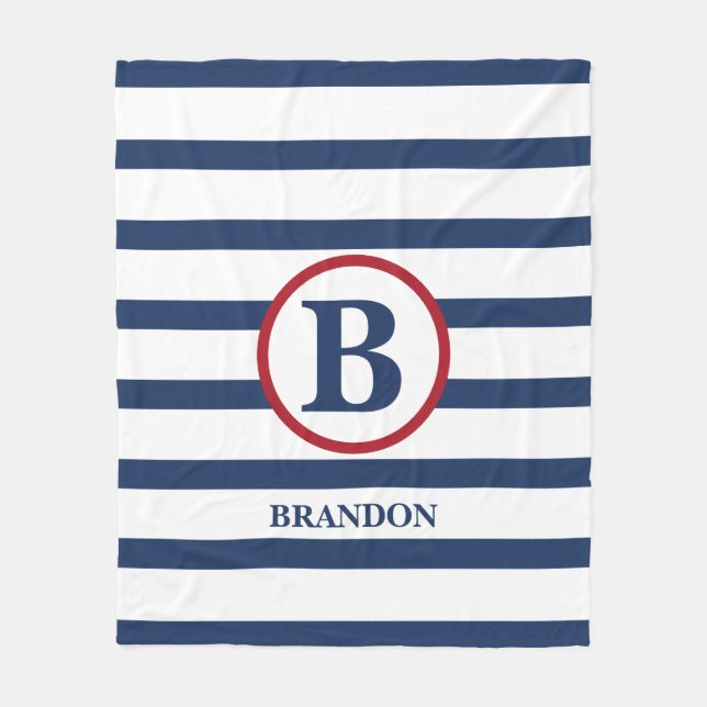 Personalized nautical striped kid’s blanket (Front)