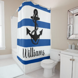 Personalized nautical stripes with ANCHOR | Shower Curtain