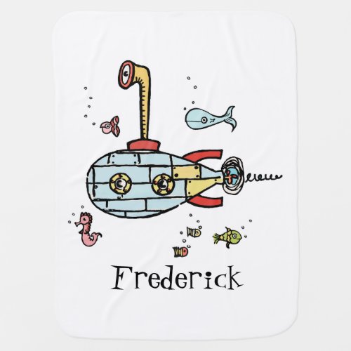 Personalized Nautical Submarine Under Water Baby Blanket