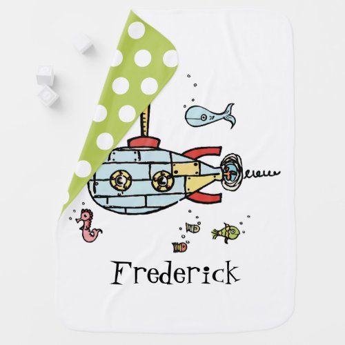 Personalized Nautical Submarine Under Water Baby Blanket