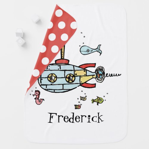 Personalized Nautical Submarine Under Water Baby Blanket