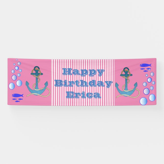 Personalized Nautical Themed Happy Birthday Banner (Horizontal)
