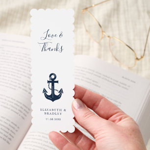 Personalized Nautical Themed Wedding Navy Blue Bookmarks