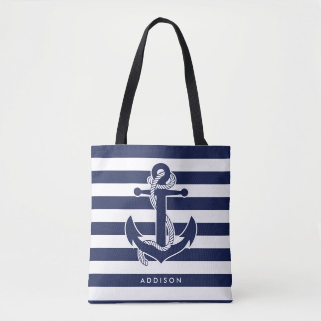 Personalized Nautical Tote Bags Add Your Name (Front)
