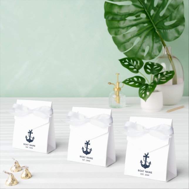 Personalized Nautical Vessel Navy & White Favor Boxes (Multiple)