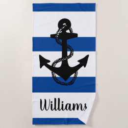 Personalized nautical w/stripes & ANCHOR | Beach Towel