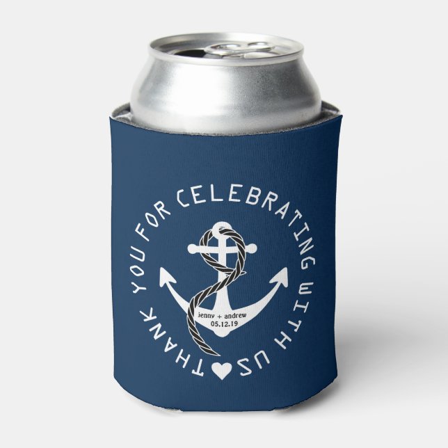 Personalized Nautical Wedding Favor Party Can Cooler (Can Front)