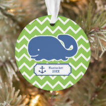 Personalized Nautical Whale Anchor Green Chevron Ornament
