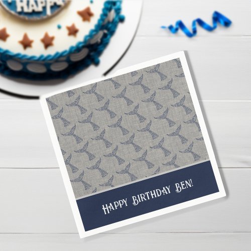 Personalized Nautical Whale Tail Line Art Napkins