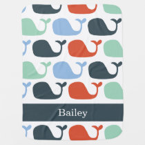 Personalized Nautical Whales Baby Blanket