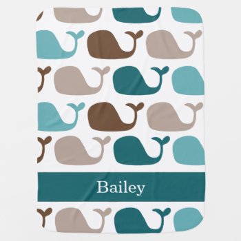 Personalized Nautical Whales Baby Blanket by coastal_life at Zazzle