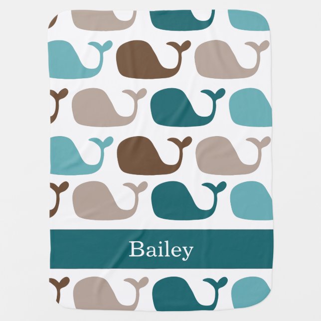 Personalized Nautical Whales Baby Blanket (Front)