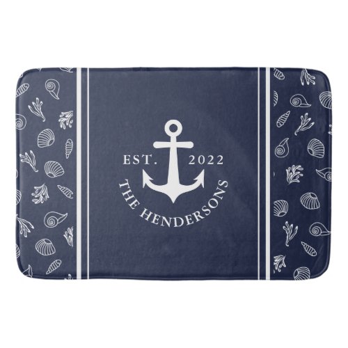 Personalized Nautical White Navy Blue Anchor Bath Mat