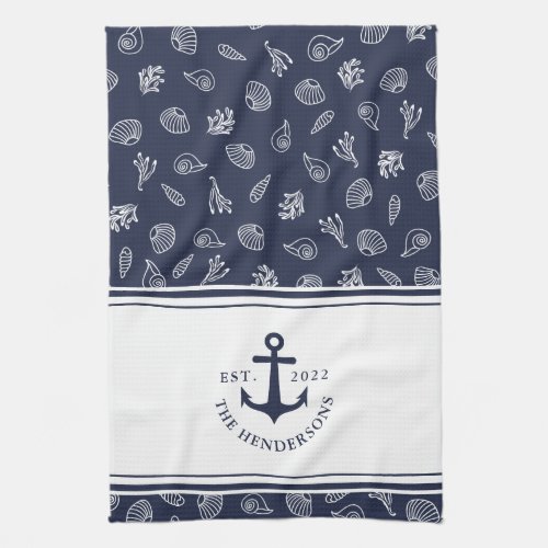 Personalized Nautical White Navy Blue Anchor Kitchen Towel