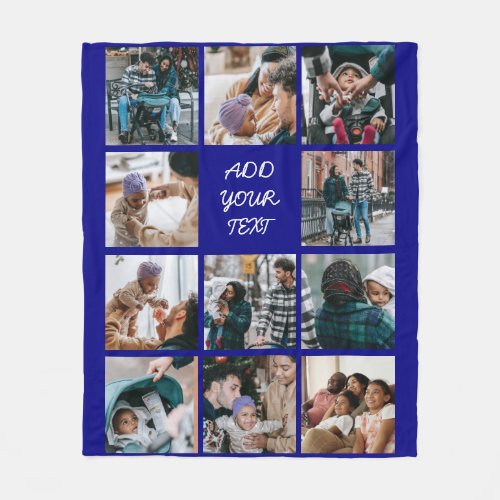 Personalized Navy 11 Photo Collage Fleece Blanket