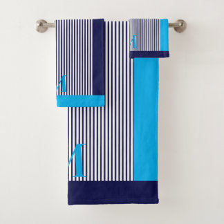 Personalized Navy And Azure Nautical  Aesthetic  Bath Towel Set