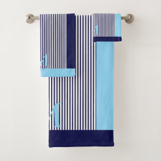 Personalized Navy and Baby Blue Nautical Aesthetic Bath Towel Set