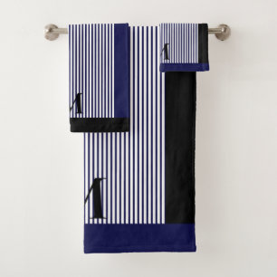 Personalized Navy And Black Nautical  Aesthetic  Bath Towel Set