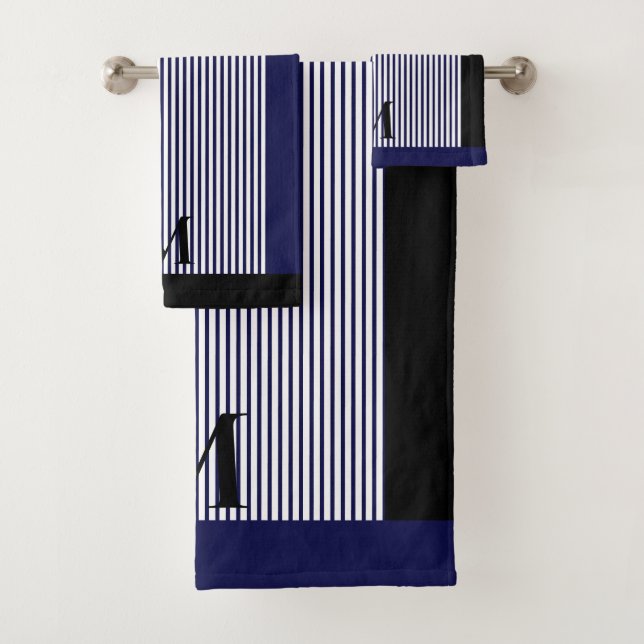 Personalized Navy And Black Nautical  Aesthetic  Bath Towel Set (Insitu)