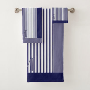 Personalized Navy And Blue Gray Nautical Aesthetic Bath Towel Set