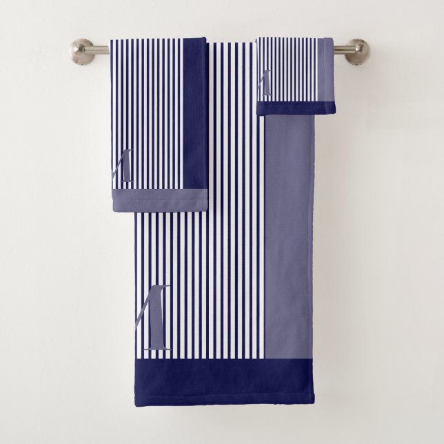 Personalized Navy And Blue Gray Nautical Aesthetic Bath Towel Set (Insitu)