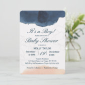 Personalized Navy and Blush Baby Shower Invitation (Standing Front)