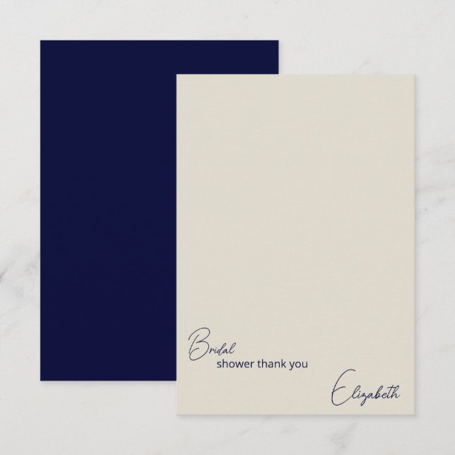 Personalized Navy and Cream Blank Bridal Shower  Thank You Card (Front/Back)
