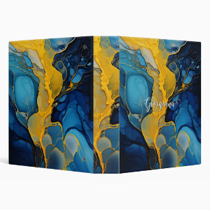 Personalized Navy and Gold Alcohol Ink Fluid Art 3 Ring Binder