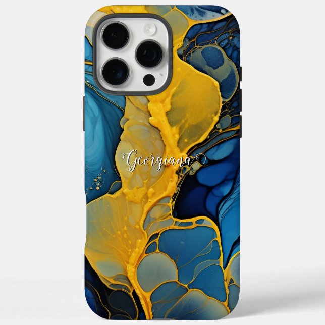 Personalized Navy and Gold Alcohol Ink Fluid Art Case-Mate iPhone Case (Back)