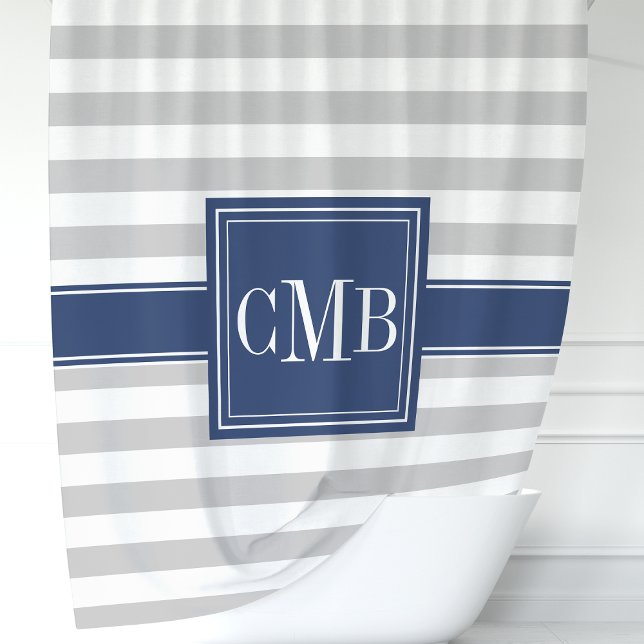 Personalized Navy and Gray Striped  Shower Curtain (Creator Uploaded)
