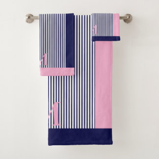 Personalized Navy And Light Pink Nautical Aesthet Bath Towel Set