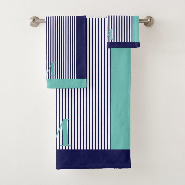 Personalized Navy And Light Teal Aesthetic  Bath Towel Set (Insitu)