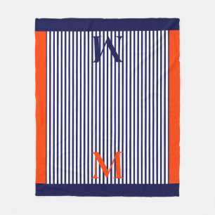 Personalized Navy And Orange Nautical  Aesthetic  Fleece Blanket