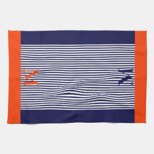 Personalized Navy And Orange Nautical Aesthetic Kitchen Towel
