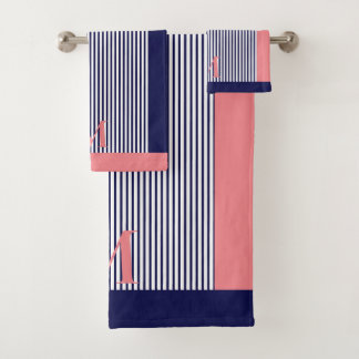 Personalized Navy And Pink Nautical Aesthetic Bath Towel Set